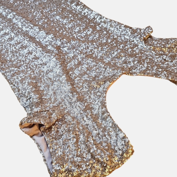 ✨ Free People Backstage Mini Dress | Champagne Gold Sequin | Low Back | Size Med - Picture 5 of 13